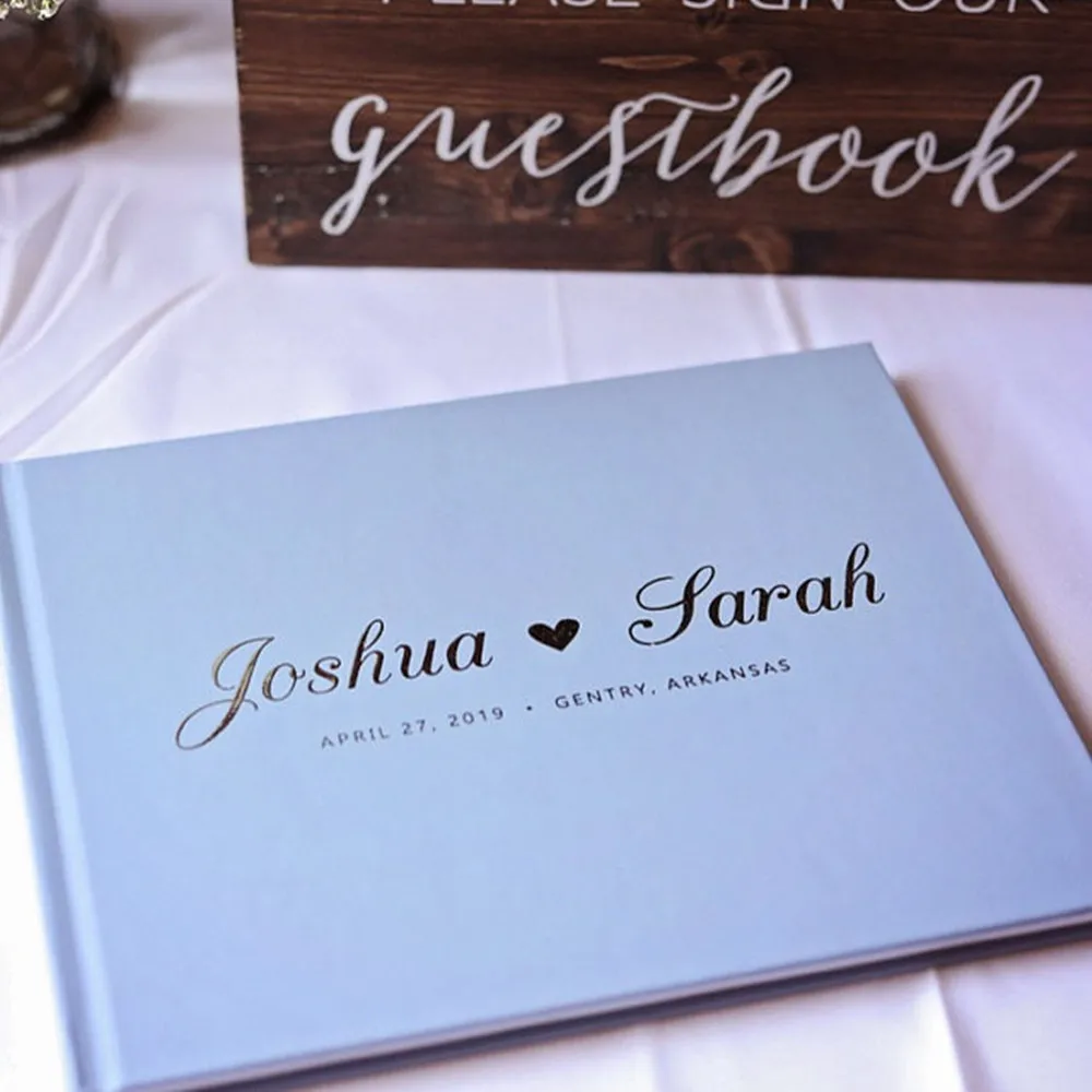 Золотая свадебная книга для гостей из фольги персонализированная с именем и