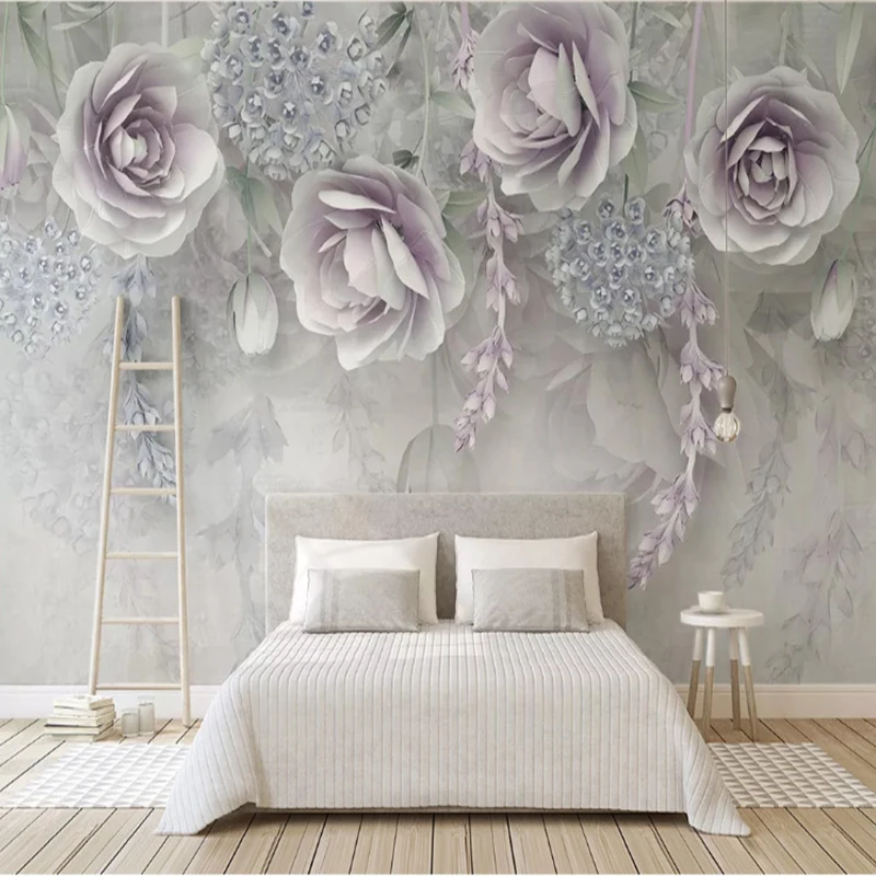 

Custom Wallpaper 3d Wall Mural Purple flower TV Background Wallpapers Home Decoration