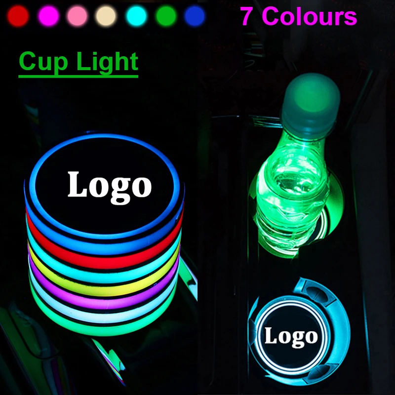 

2 Pcs Car Logo LED Light Cup Holder Colorful Atmosphere cup Lights For JEEP renegade jk compass grand cherokee patriot wrangler