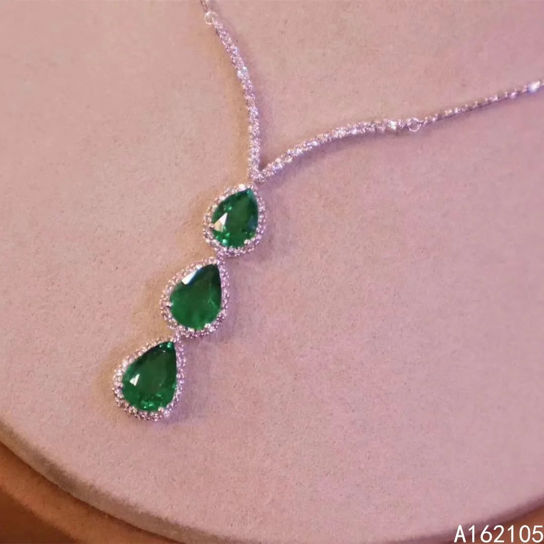 

Fine jewelry 925 pure silver inlaid natural emerald girl luxury popular water drop Chinese style gem pendant necklace chain supp