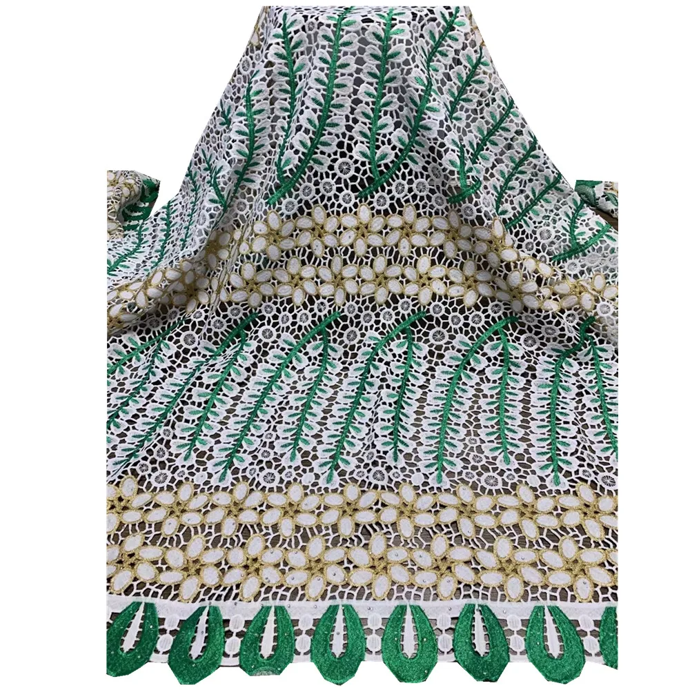 

2021 New Arrival High Quality Embroidery African Cord Lace Fabric Stone Lace Water Soluble Guipure Lace Fabric For Dress DF41603
