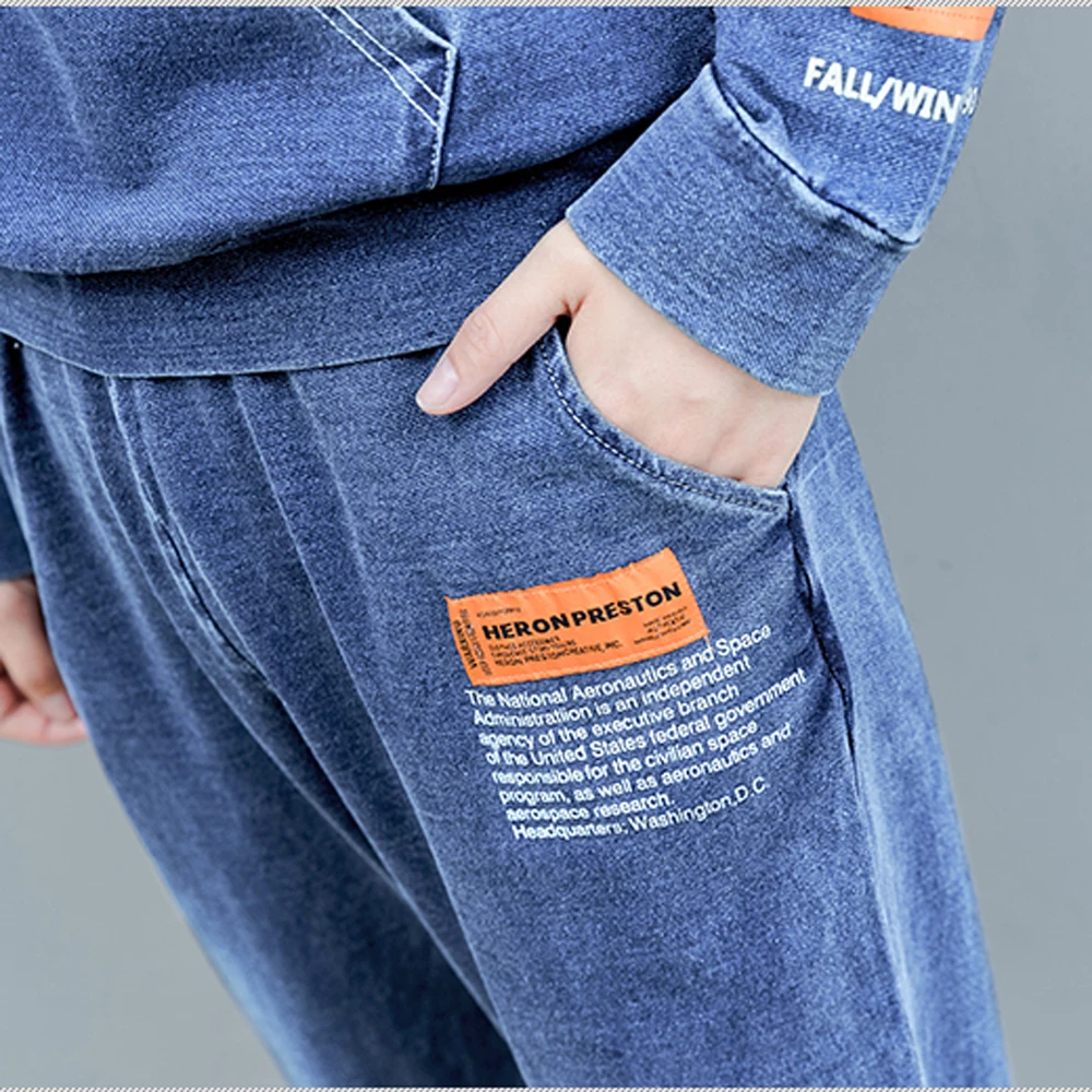 Co-ord/Джинсовый комплект из двух предметов для женщин,, толстовки с капюшоном, брючные костюмы и топ, осенне-зимняя одежда, одинаковые джинсы, комплекты из 2 предметов
