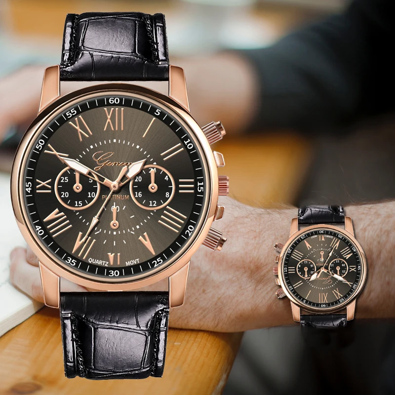 Мужские часы в стиле ретро кожаный кварц британский стиль римские цифровые