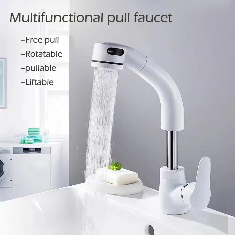 

360 Rotate Handle Pull Out Hot And Cold Water Crane Deck Mount Faucets Spray Sink Tap Water Mixer Tap Lift Up and down Chrome