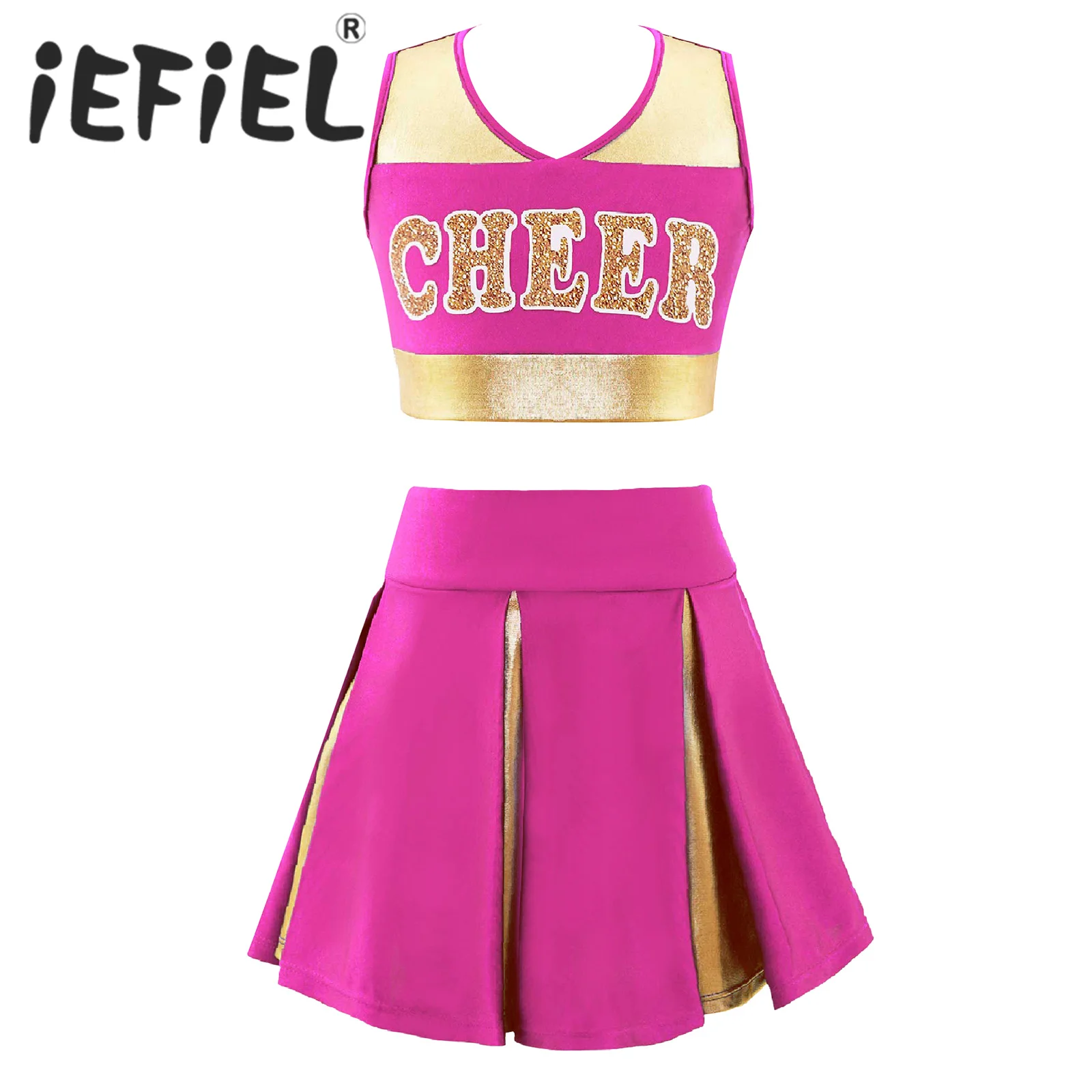 

Kids Girls Cheerleader Uniform Dancewear Outfits Themed Party Cosplay Roleplay Dress Up Clothes Scholl Girls Sports Dance Sets
