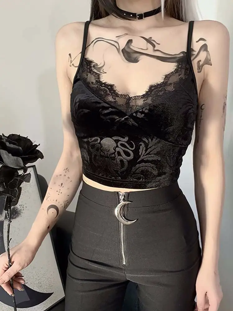 

Sexy Lace Suspenders Tops Nightclub Vest Underwear Women's Summer New Fashion Crop Tank Black Elegant Chic Vest