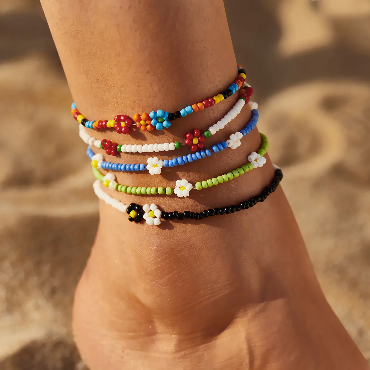 

Bohemian Colorful Bead Flower Daisy Anklet Women Beach New Hip Hop Korea Lovely Seed Handmade Bracelet Foot
