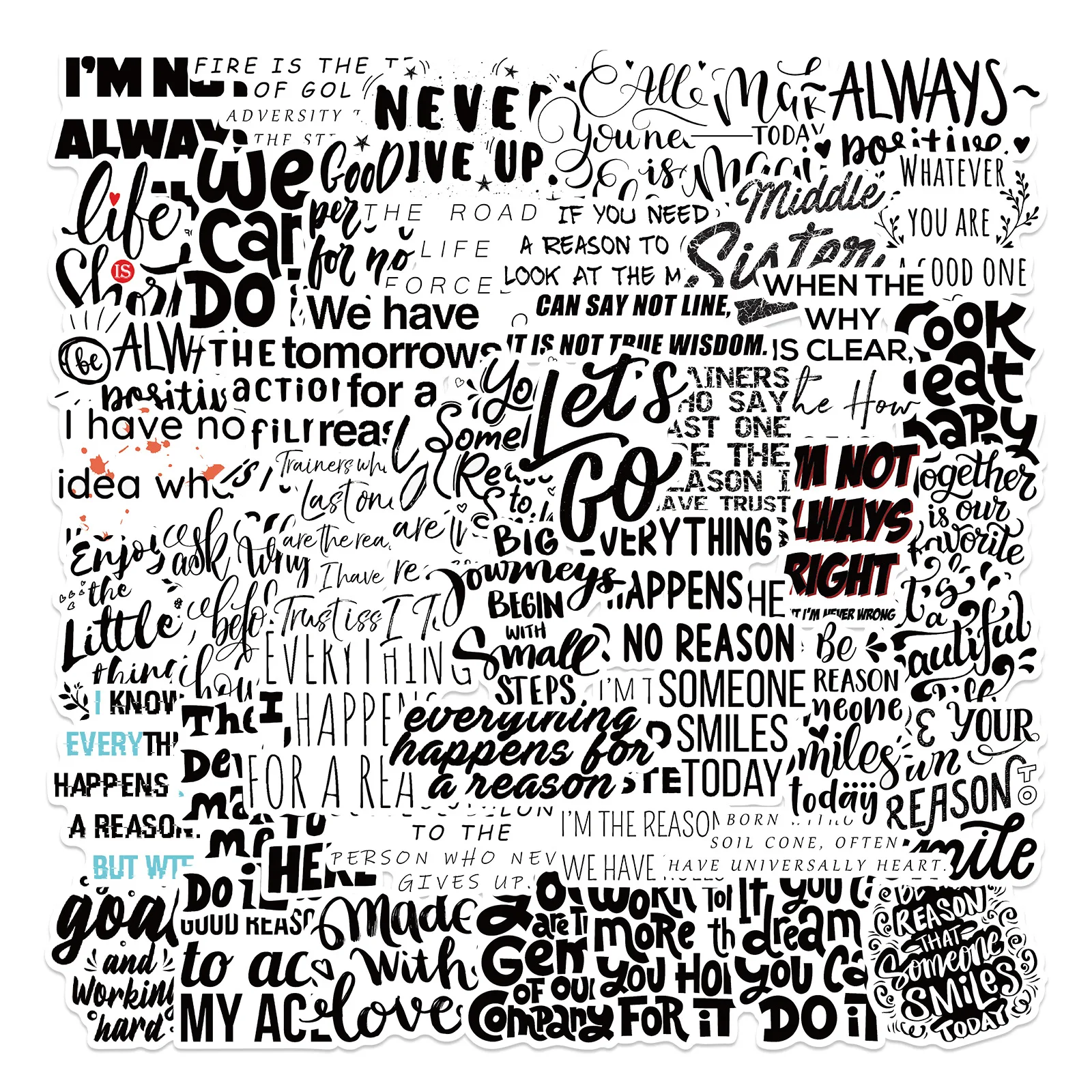 

10/50pcs Black and White English Inspirational Text Stickers Laptop Bicycle Guitar Skateboard Sticker Kid Graffiti Stikers Toy