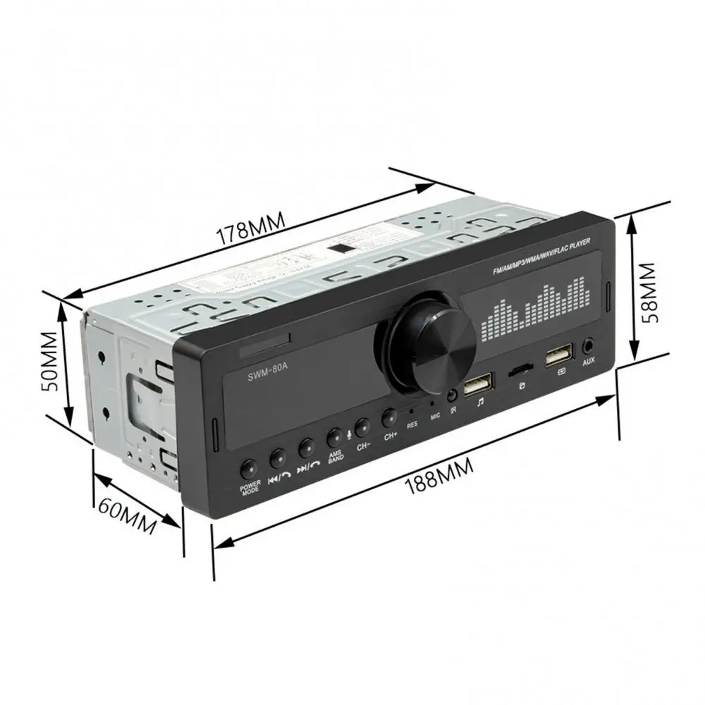

SWM-80A Hands-free Dual USB Car MP3 FM Radio Bluetooth AUX TF Card U Disk Digital Media Receiver Car Central Control Modificatio