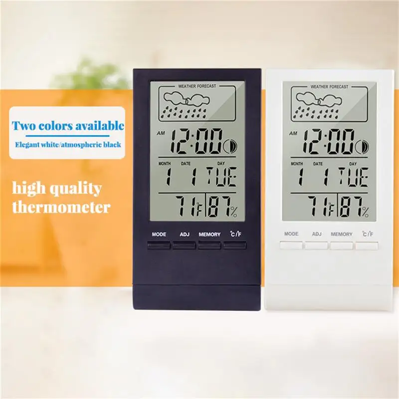 

LCD Thermometer Battery Powered Humidity Meter Multifunctional Sensor Calendar Bedroom Baby Nursery Table Clock Office Gauge