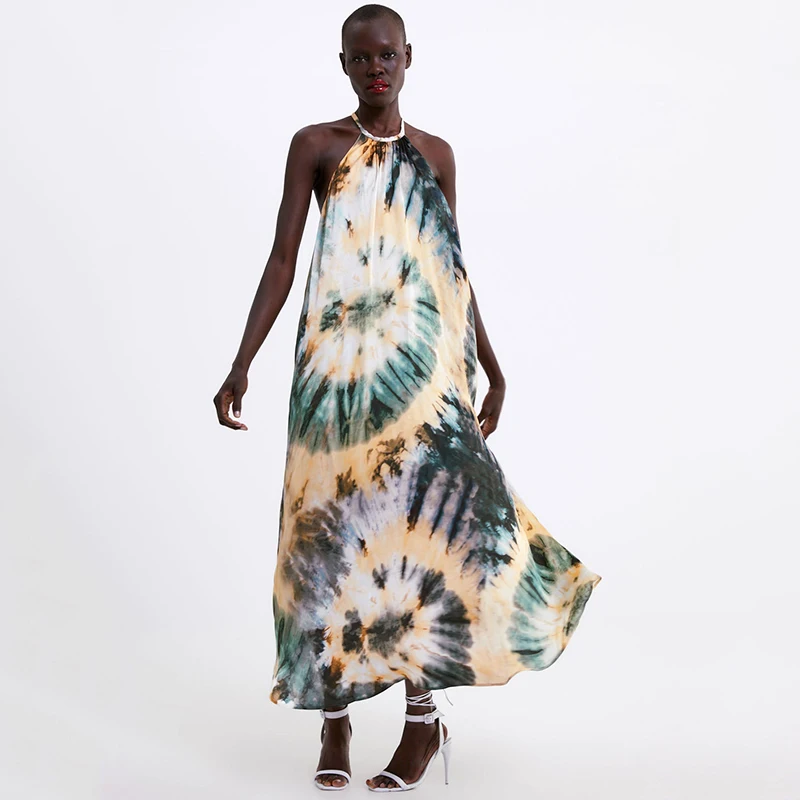 ZA Новое Платье с принтом Tie Dye 2020 модное женское длинное богемное платье без