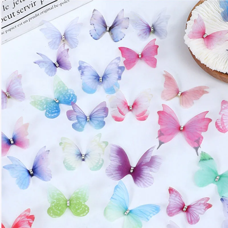 

25PCS 3D Organza Butterfly Wedding Silk Butterfly Rhinestone DIY Jewelry Making Choker Earring Party Decoration Sewing Supplies