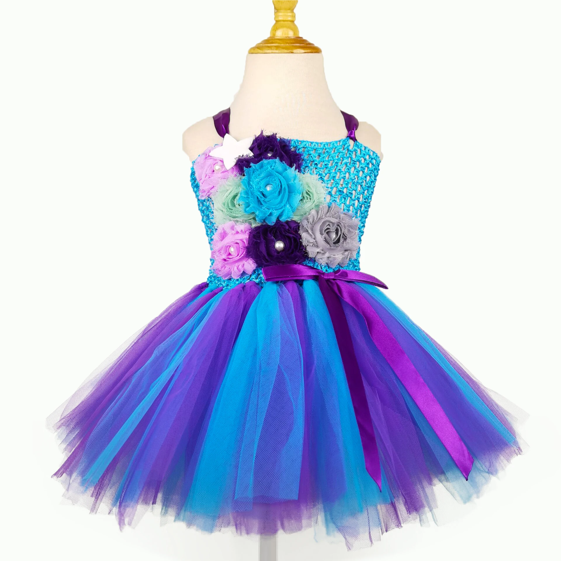 Платье-пачка принцессы русалки для девочек Детское платье из тюля кроше с