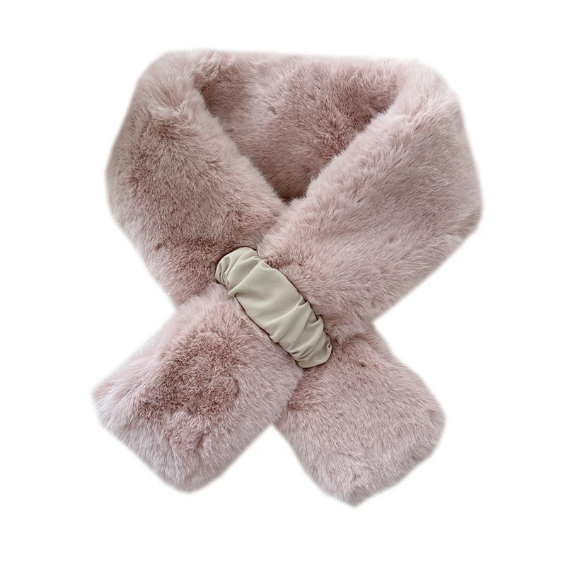 

Осенне-зимний теплый шарф, однотонный Детский шарф с перекрестными элементами, новинка, плюшевый плотный шарф из меха кролика для девочек и ...