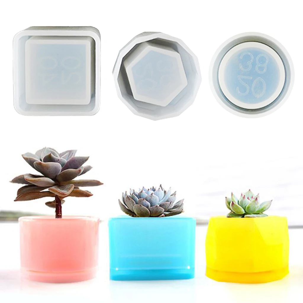 

3x Silicone Storage Box Mold Resin Ornament Jewelry Making DIY Flower Pot Molds