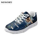 Женские удобные сетчатые кроссовки INSTANTARTS, Вулканизированная плоская подошва, синие, с принтом кошки, для девочек-подростков