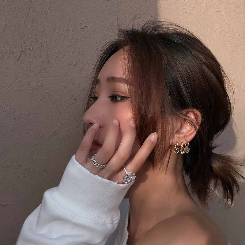 

2021 Fashion Women Jewelry Sets Love Heart Cherry Zircon Stud Earrings Set for Girls Dainty Gold Earring for Teens S925 Needles