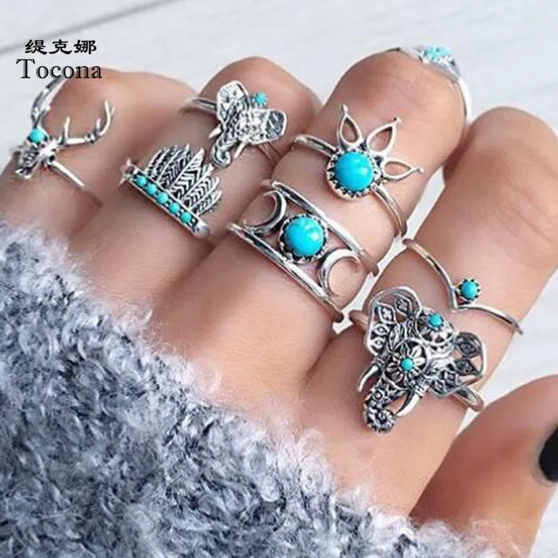 Кольцо Tocona 7 шт./компл. винтажное ювелирное изделие с декором &quotЛуна&quot