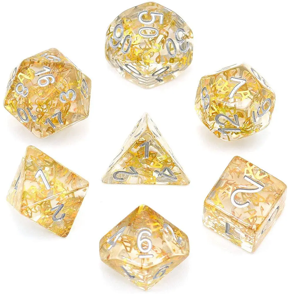 7 шт./компл. Искусственные кости заполненные золотом игральные A D4 D6 D8 D10 D % D12 D20
