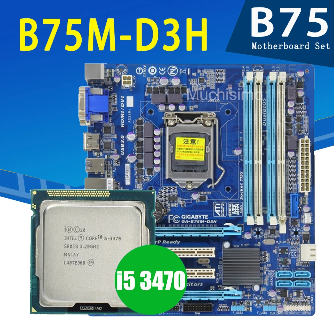 LGA 1155 для Gigabyte GA-B75M-D3H материнская плата + Intel Core i5 3470 CPU комплект материнской платы 3