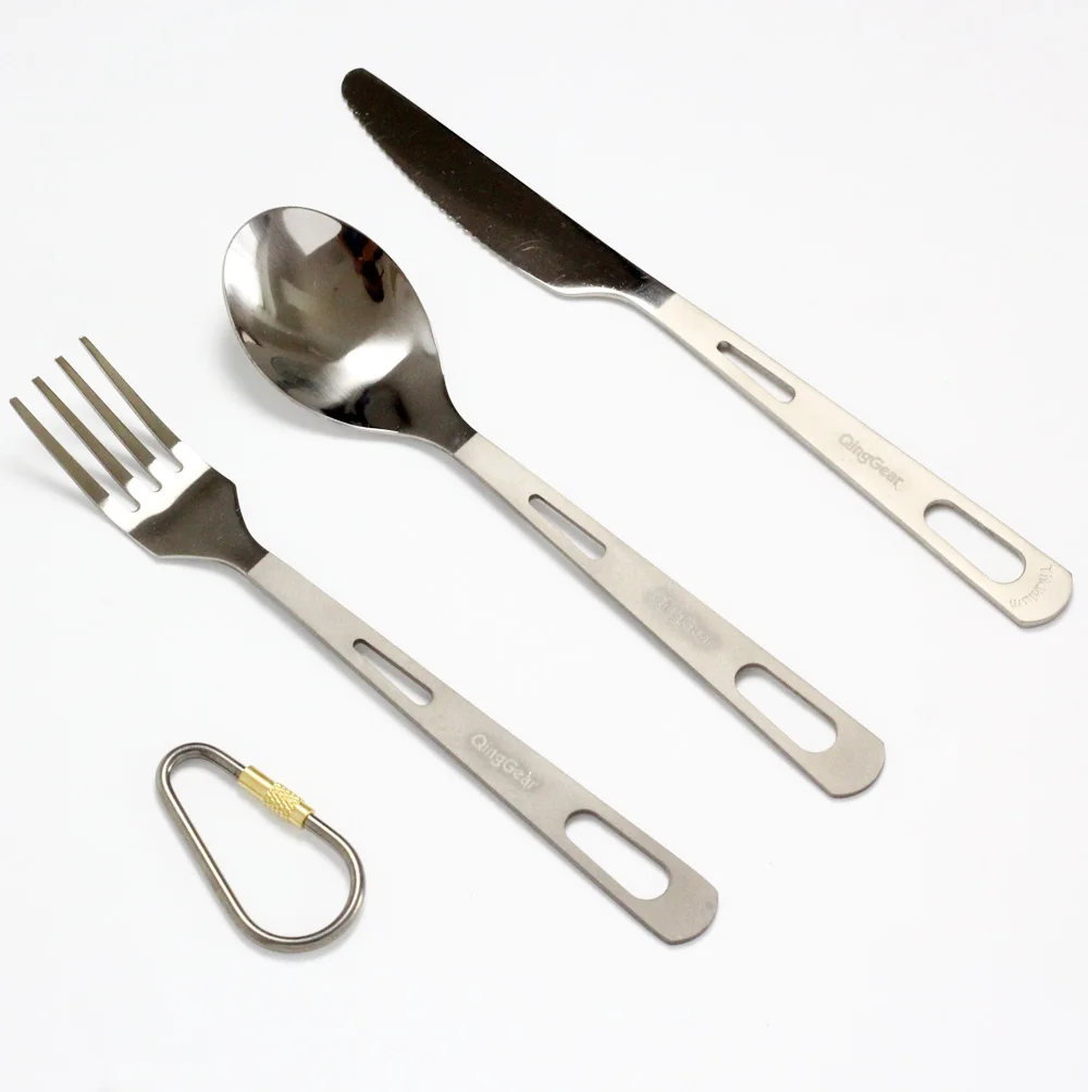 QingGear набор столовых приборов из титана легкая вилка ложка ножей посуда для