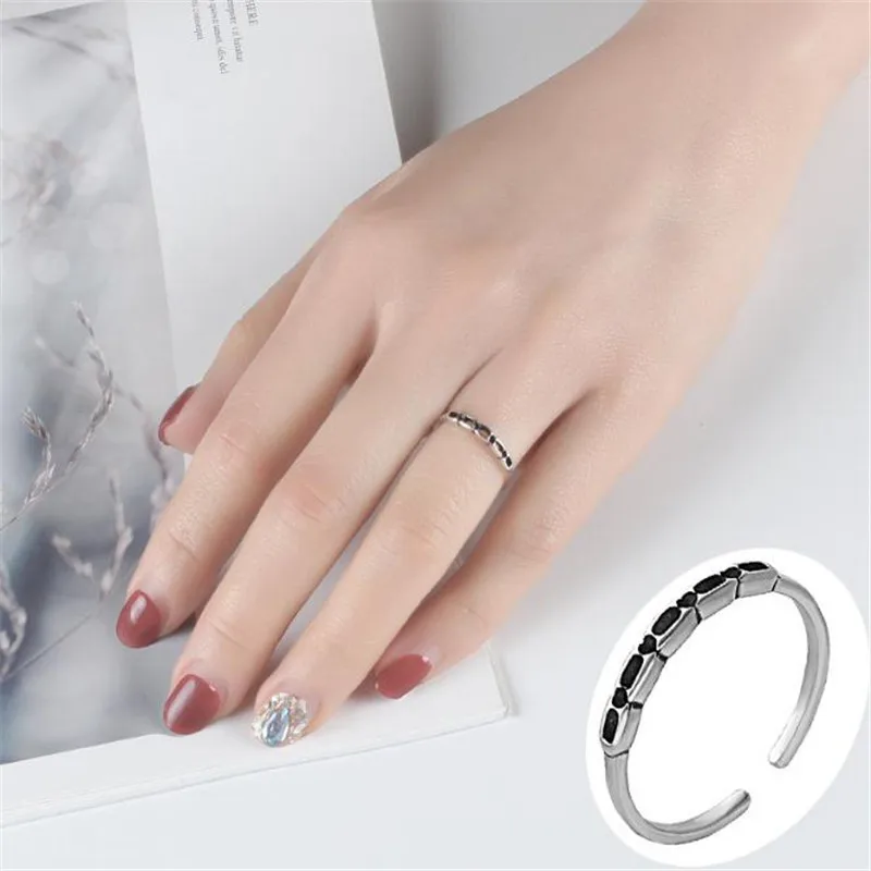 

POFUNUO Korean Jap Style 925 Sterling Silver Rings Girls Vintage Design Heart Open Finger Rings Women Birthday Fine Jewelry Gift