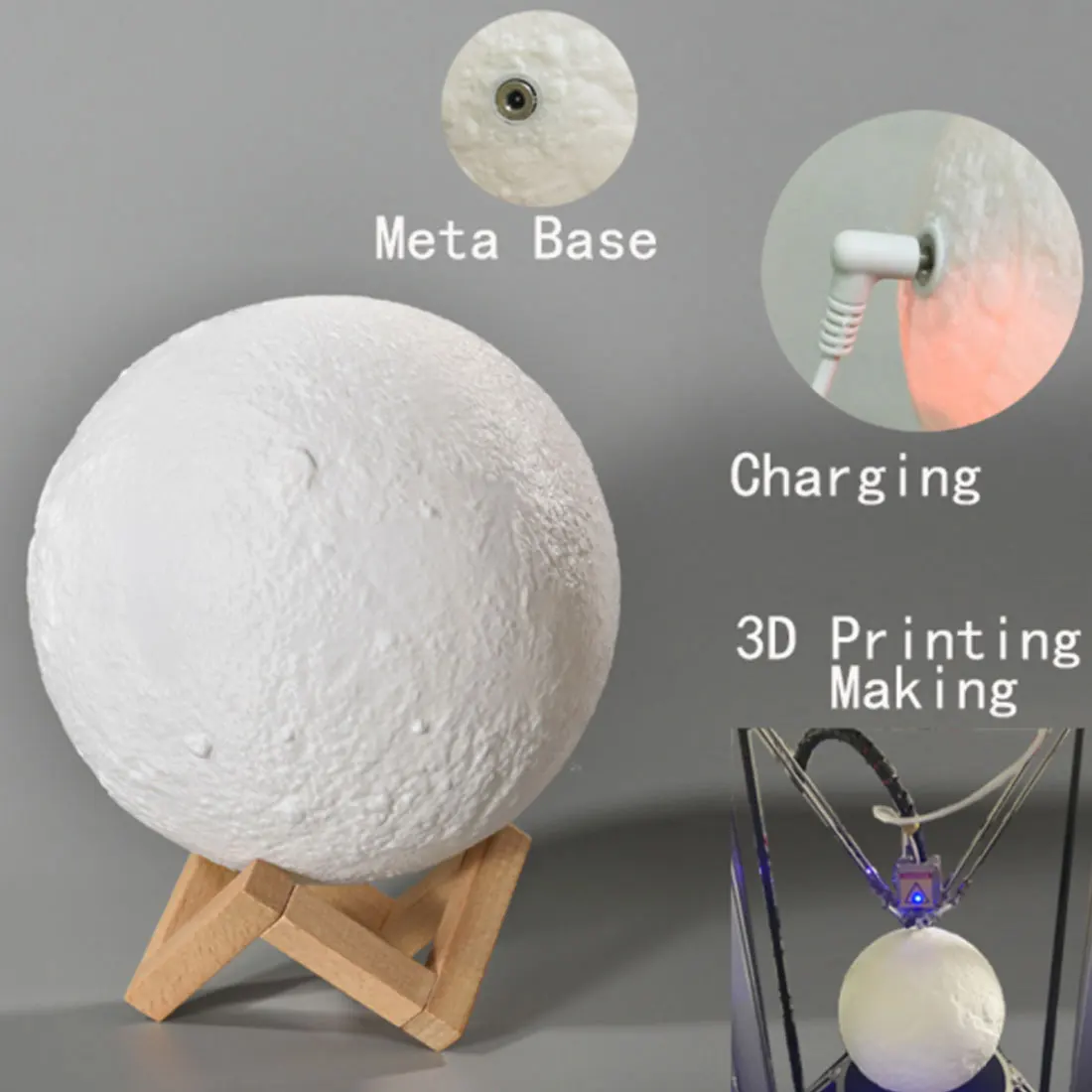 2 Color Change 3D Light Touch Switch Rechargeable Moon Lamp Print Bedroom Bookcase Night Creative Gifts | Лампы и освещение