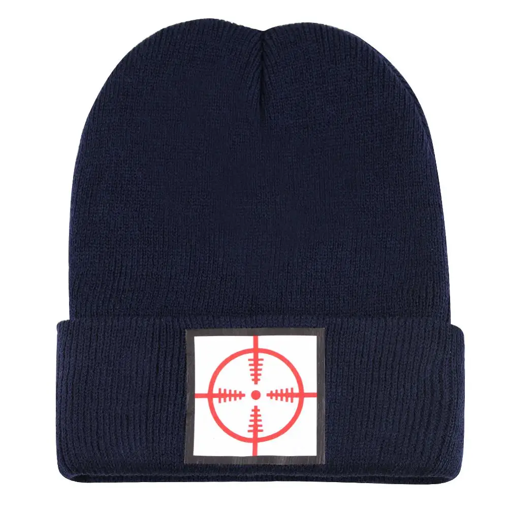 Темно Синяя вязаная шапка с логотипом спереди Шапка бини черепом зимняя теплая