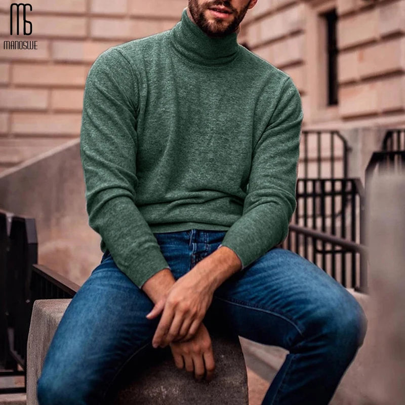 Мужской теплый свитер Manoswe трикотажный пуловер с длинным рукавом и высоким