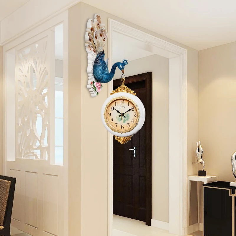 Настенные часы Павлин современный дизайн двухсторонний 3D гостиная европейские