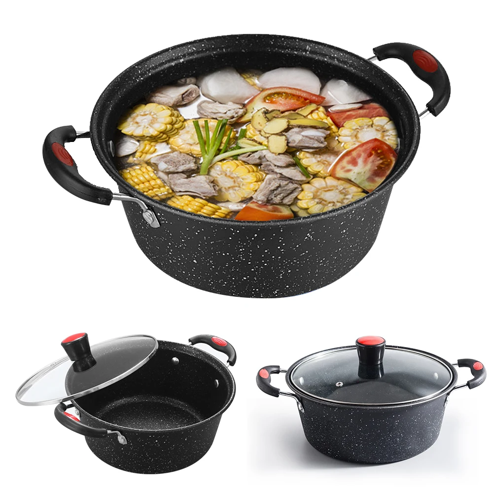 

Cooker Frying Pan For Kitchen Nonstick Soup Pot Saucepan For Gas Induction Cooker Cookware Iron Double-Handle Cooking Pot