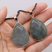 2021new natural stone drop shaped glitter stone silver rim pendant handmadediy exquisite necklace jewelry gift party