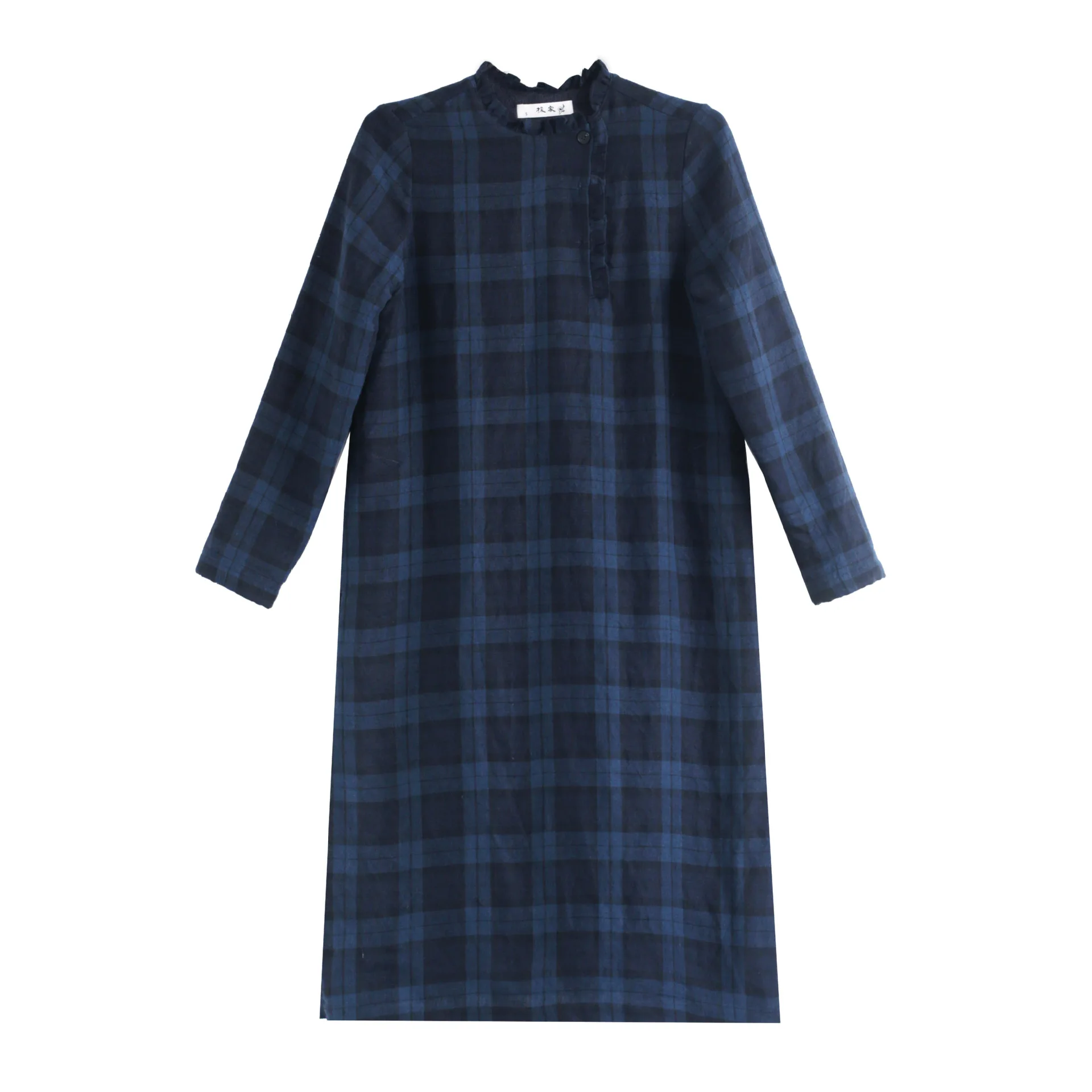 

Winter women's dress with velvet and thick linen plaid dress medium and long size thin clothes