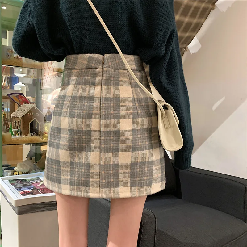 

New Autumn Winter Korean High Waist A-line Plaid Mini Skirt Sweet Style Fashion Clothing A-line Zipper Skirts Womens Hipster Ins
