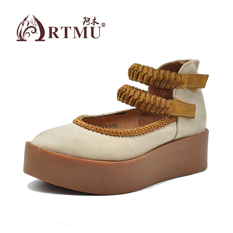 

Artmu Genuine Leather Platform Shoes Original Woman Wedges Shoes 4.7 cm High Heels Women Mary Jane Shoes Thick Heels Retro