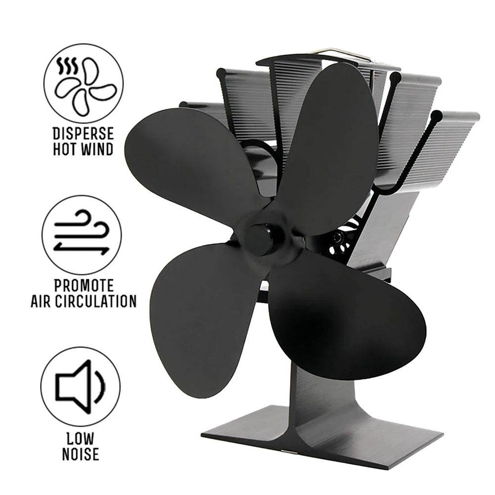

Aluminium 4 Blades Fan Heat Powered Stove Fan Log Wood Burning Eco-Fan Quiet Household Fireplace Fan Efficient Heat Distribution
