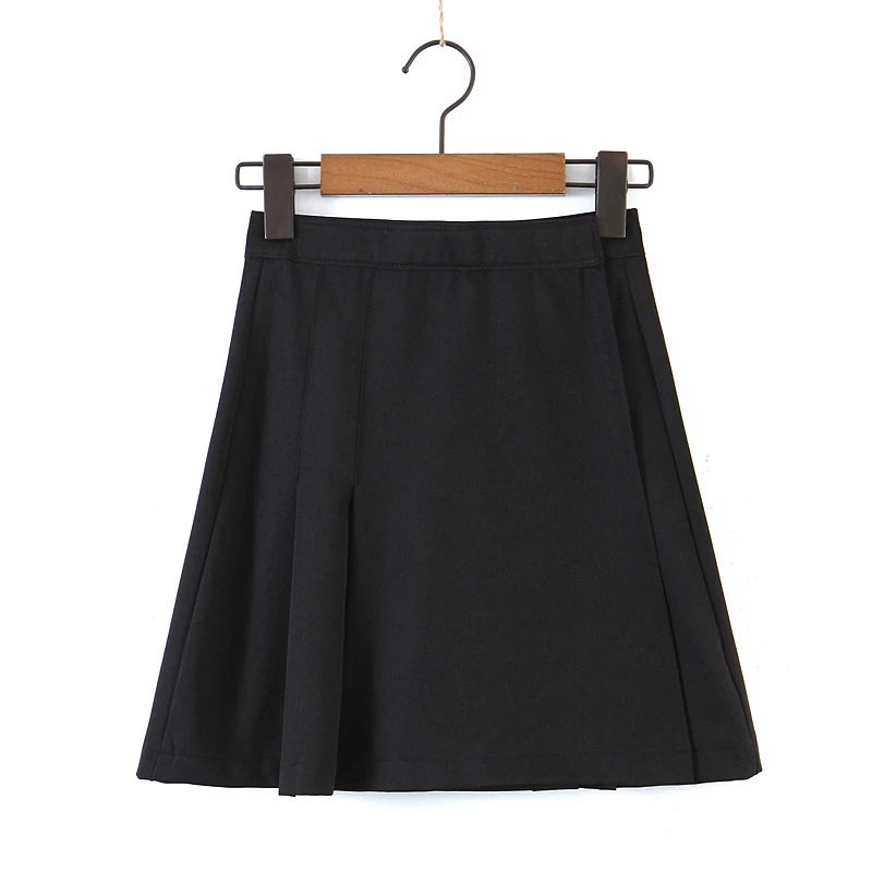 

Spring New Irregular Black Skirts Adjustable Waist Pleated A line Mini Skirt Casual Preppy Style Skirt