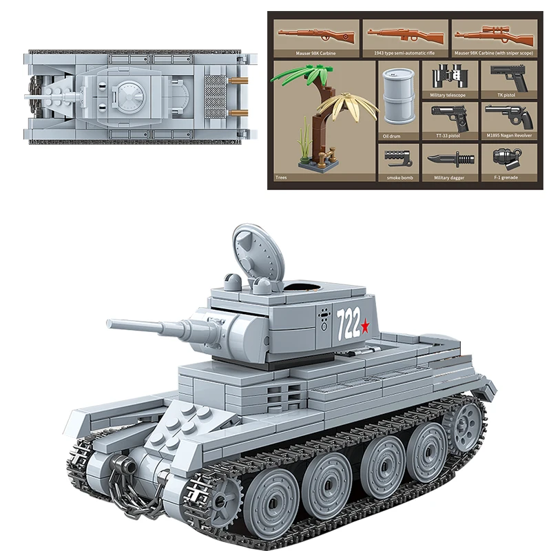 462 шт. военный советский BT-7 светильник Танк солдат строительные блоки WW2 Танк оружие аксессуар кирпичи армейские игрушки для детей Подарки
