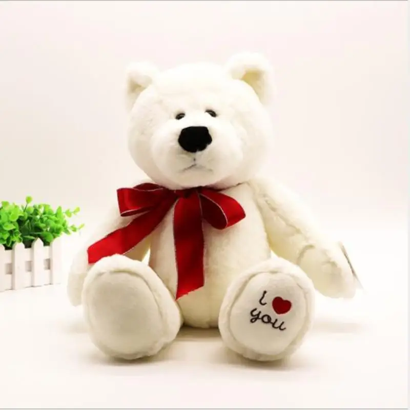 Новый год медведь кукла рождественский подарок I Love You красная лента белый