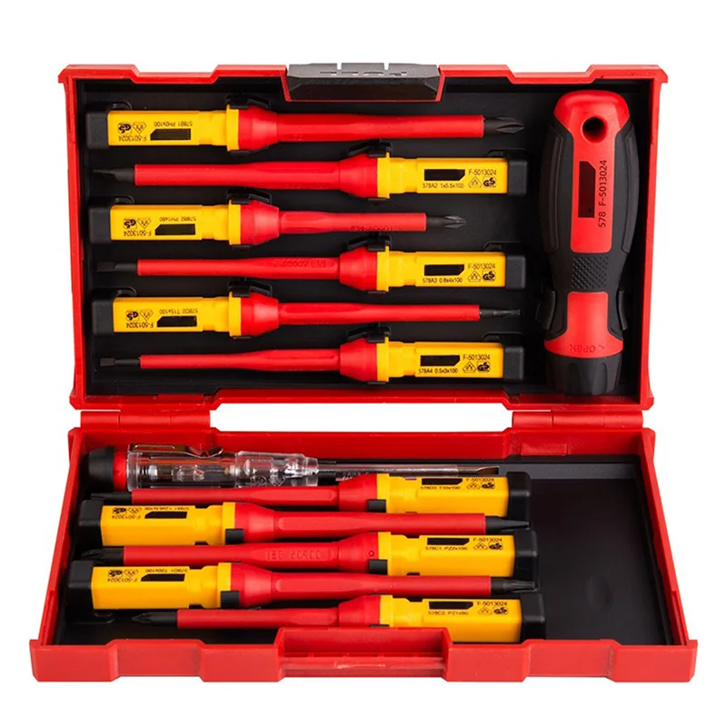 

13pcs Changeable Insulated Screwdrivers Set with Magnetic Slotted Phillips Bits Ring Electrician Repair Hand Tools