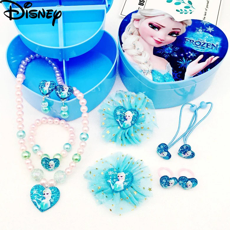 

Frozen 2 Children's Necklace Set Princess Gift Box Girls Earring Bracelet Head Jewelry Elsa Princess Hair Accessories Photo Prop