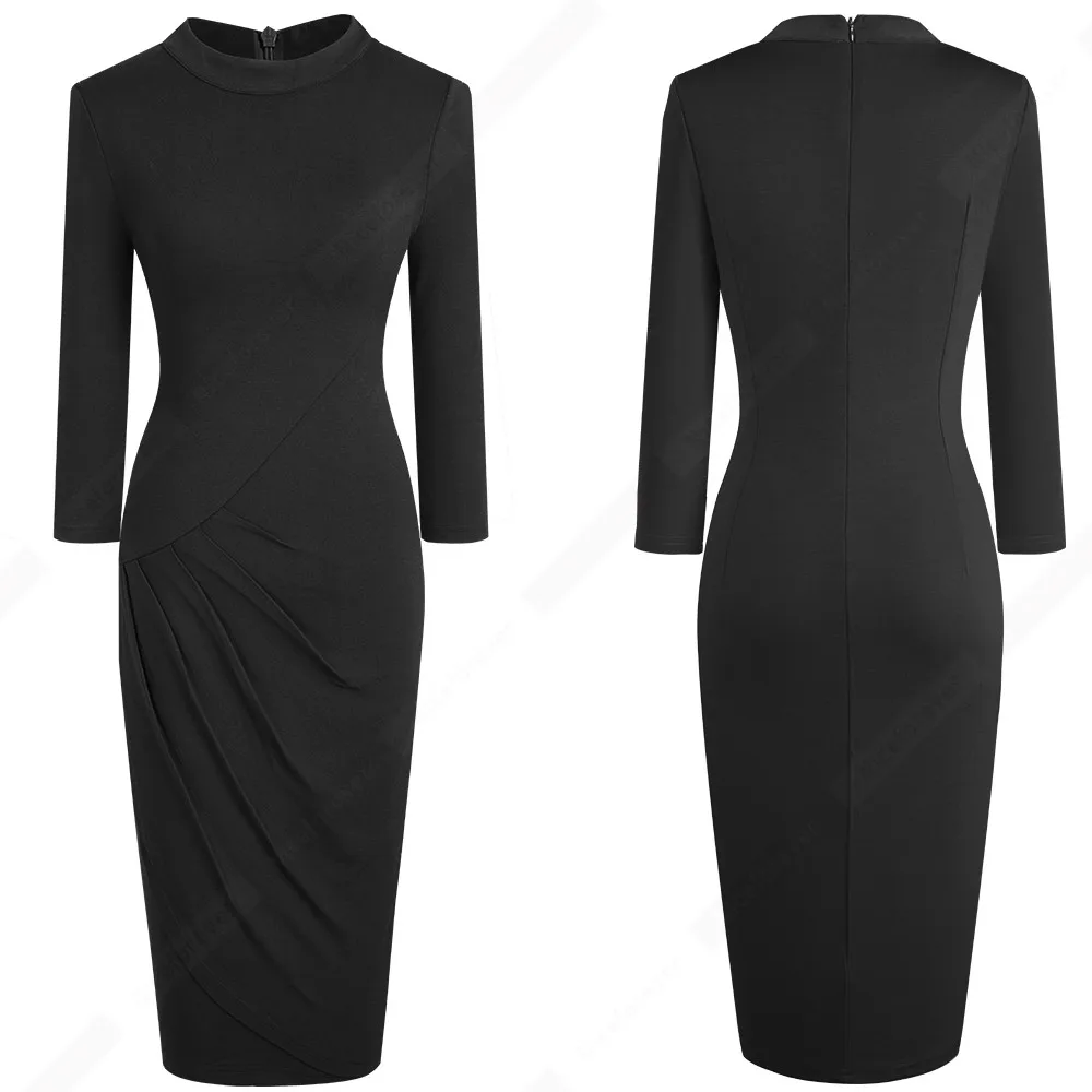 Женское короткое однотонное платье с круглым вырезом винтажное облегающее