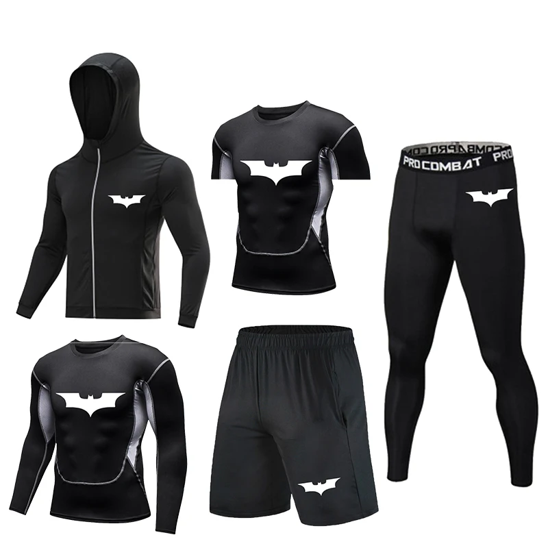 

Men's 5-piece short sleeve running T-shirt gym fitness training compression sweat wicking t-shirt men's fitness T-shirt