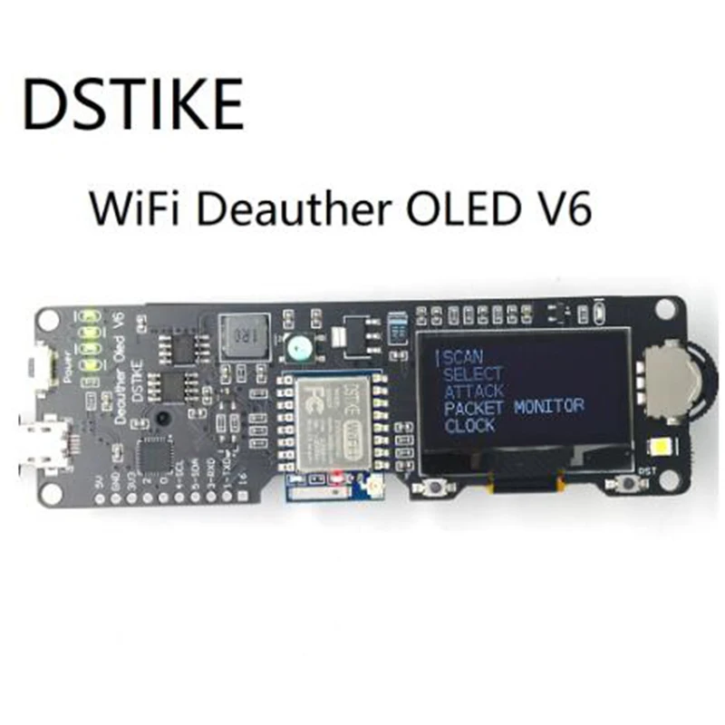 DSTIKE-Deauther WiFi OLED V6 ESP8266, placa de desarrollo, protección de polaridad con funda de antena, 4MB, batería 18650, ESP-07, I1-005