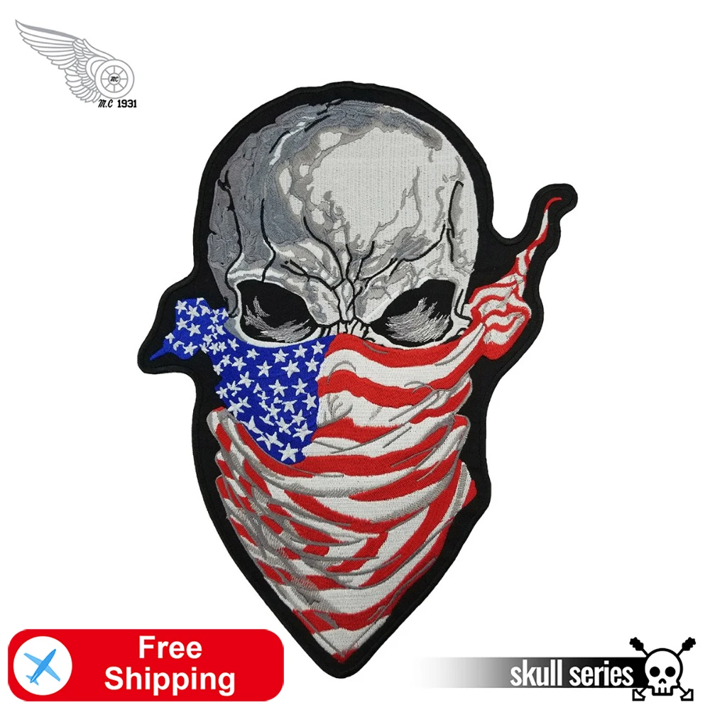 Беспощадный шарф череп флаг США бандана гладить на вышивку патч для ткани основе