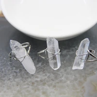 minimalist natural white quartz points stick adjustable ringhealing crystal quartz chakra gemstone simple style ring jewelry