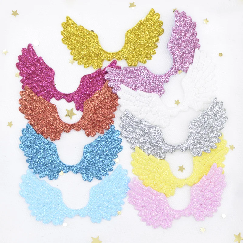 

20Pcs/lot 65*36mm Glitter Powders Single Side Angel Wing Appliques Cupid Wing Fairy Wing for DIY Crafts Bow Decor Supplies H69