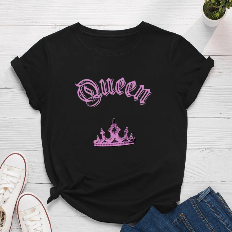 

Pink Crown Queen Print Women T Shirt Short Sleeve O Neck Loose Women Tshirt Ladies Tee Shirt Tops Clothes Camisetas Mujer