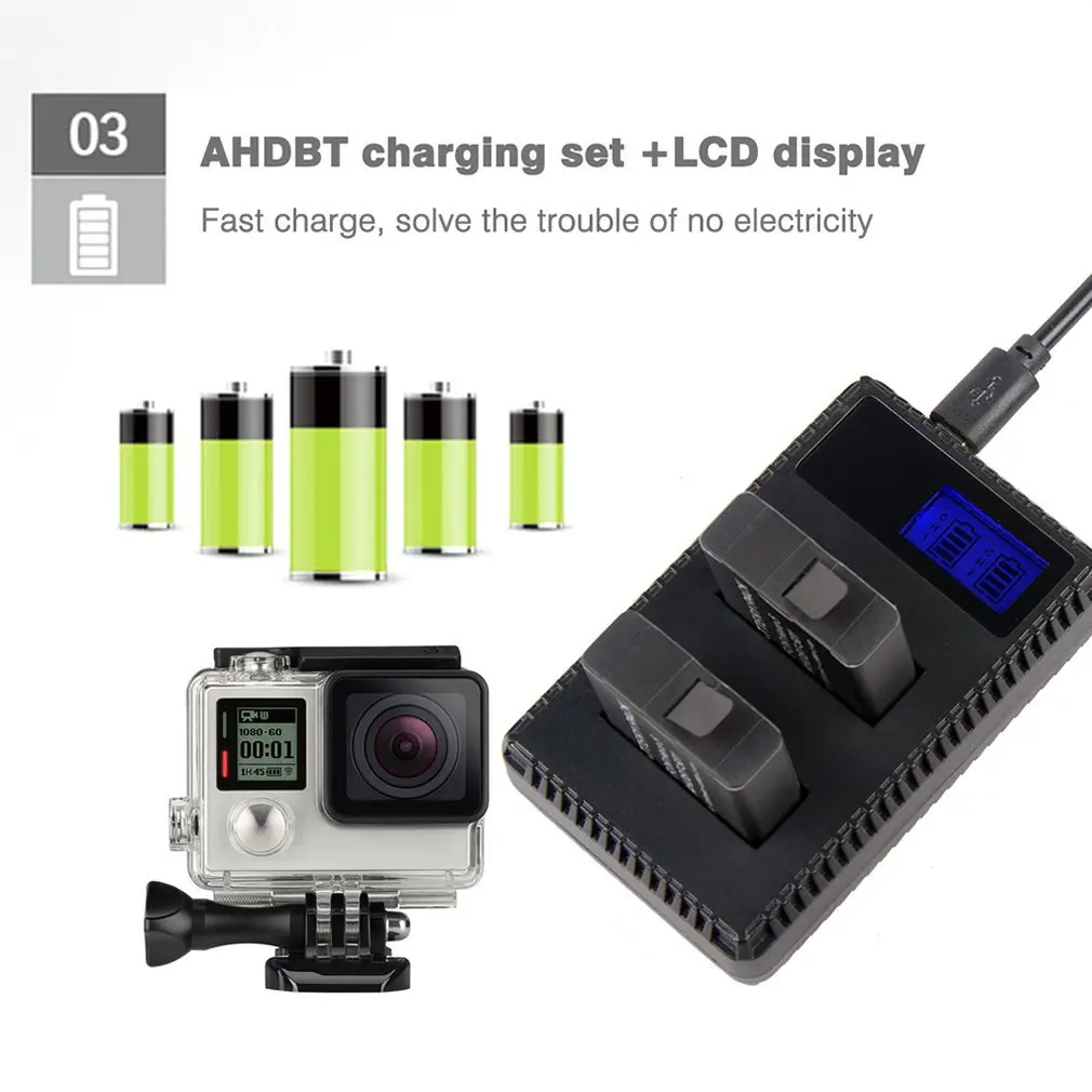 Подходит для Gopro набор Ahdbt-501 двух аккумуляторов ЖК-дисплей двойной зарядный Usb