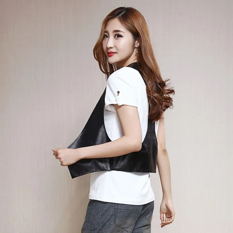 Женский жилет без рукавов повседневный короткий из натуральной кожи в стиле панк